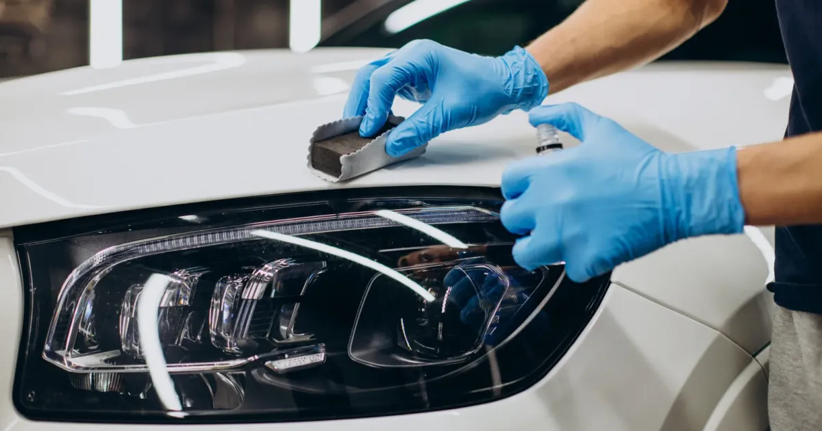 Man detailing car